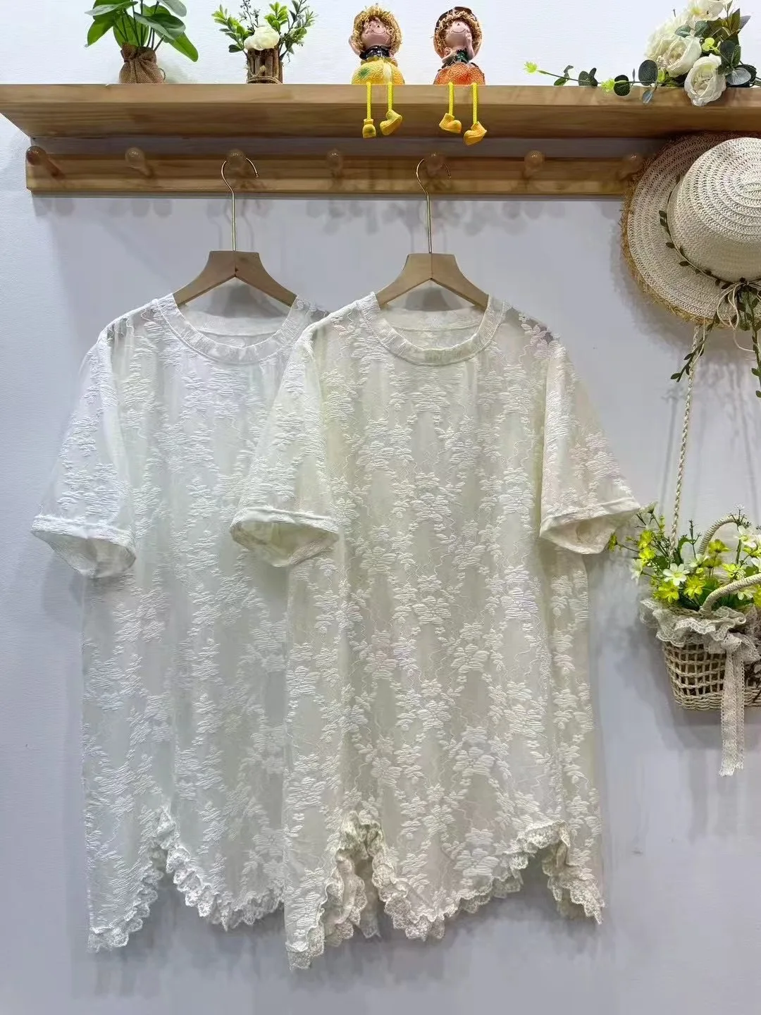 2025 Mori kei clothing Japanese style lace floral embroider shirts and blouses for women summer white beige long shirts