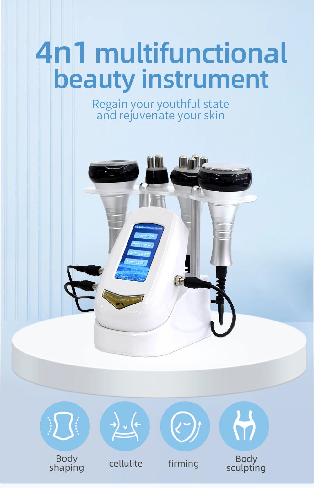 AOKO 4-in-1-Kavitationsmaschine, 40 K, Ultraschall, RF-Form, Vakuumfrequenz, Fettabsaugung, Gewichtsverlust, Abnehmen, Hautstraffung, Heben – Detail 1