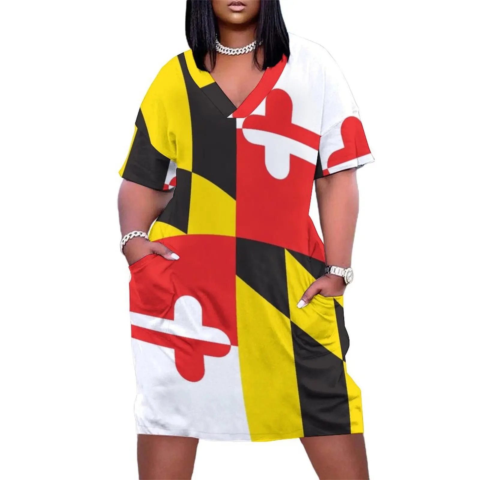 

MARYLAND FLAG Loose Pocket Dress Evening dresses bandage dress womens clothing women party dresses