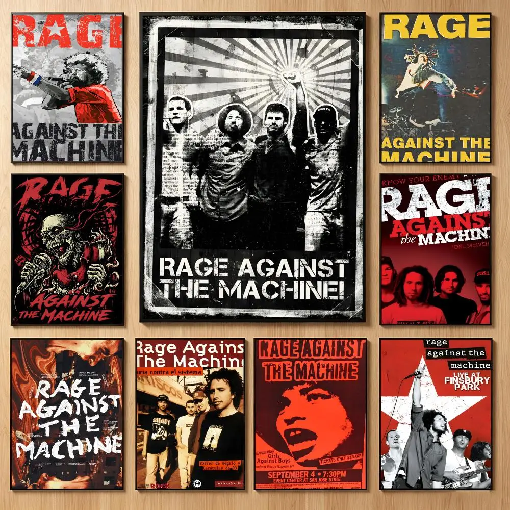 Rebellious Band R-Rage Against the Machine Poster Classic Self-Adhesive PP Wall Sticker for Living Room Bar Decor Gift