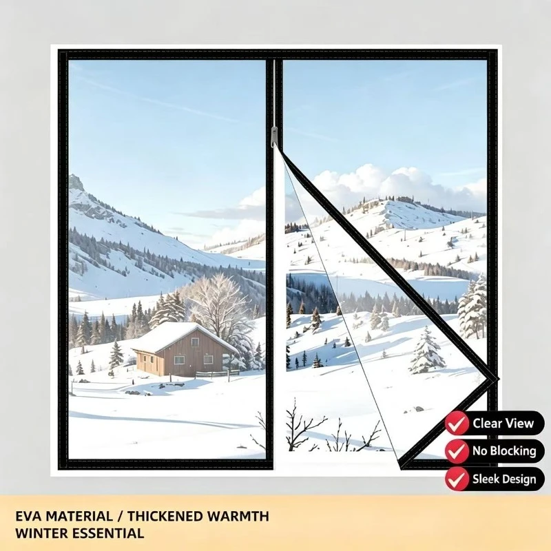 Winter Window Sealing, Anti-cold and Frost Protection,Thermal Insulation Film, No Need for Drilling, Sealed Transparent Curtains