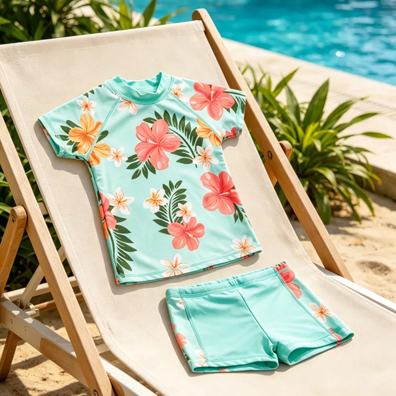 Toddler Girls Boys Swimsuits Separate Swimwear Long Sleeve Swimming Suit 2Pcs Kids Bathing Suits Children's Beachwear Sunsuit