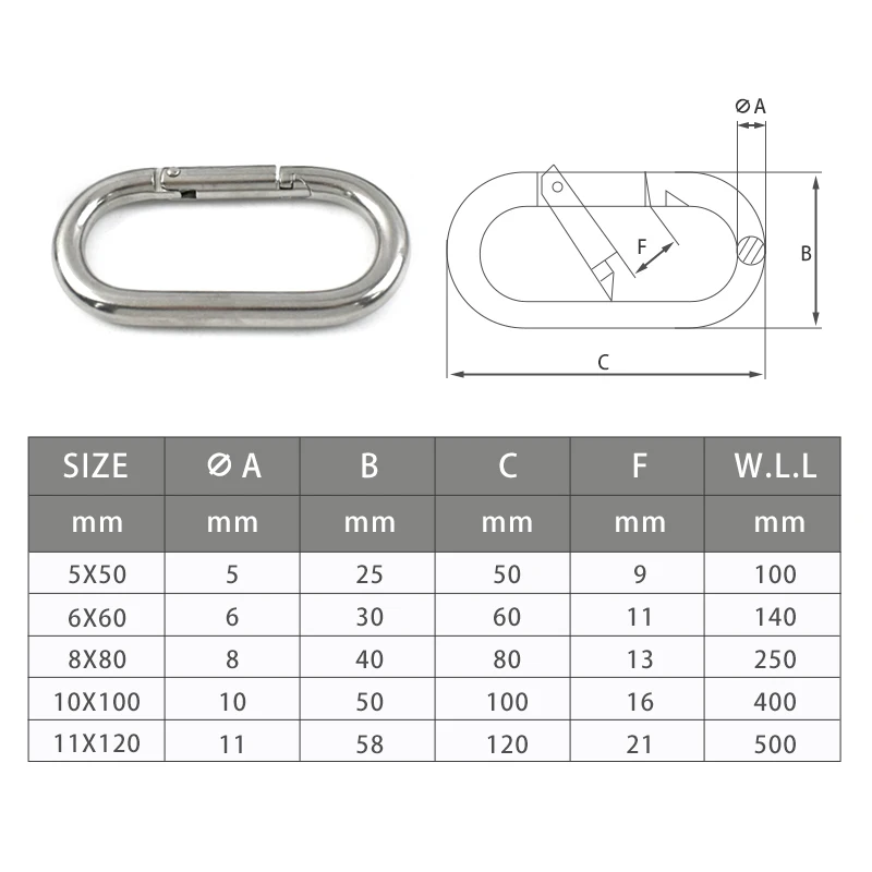 2-5 Stück Hochbelastbare 304 Edelstahl Federschnappverschlüsse Ovale O-Ringe Karabiner Schnellverschluss-Verbinder Verriegelungsringe Outdoor DIY Zubehör – Detail 7