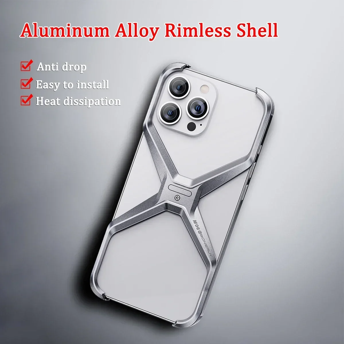 Luxury Metal Rimless Phone Case for IPhone 16 15 14 13 Pro Max Detachable Hollow Heat Dissipation Aluminium Alloy Antidrop Cover