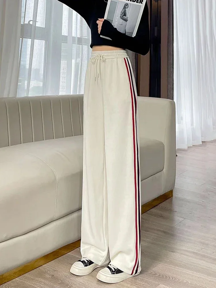 Corduroy Wide Leg Pants Women Casual High Waist Plush Velvet Lined Sweatpants Thicken Pantalones Warm Straight Spodnie E194