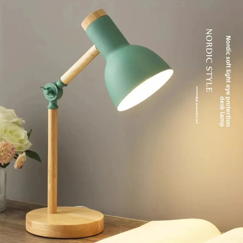 

Minimalist Wood Table Lamp, Adjustable Joint Bedside Lamp, Warm White LED Desk Light for Home Office Study Room Decor