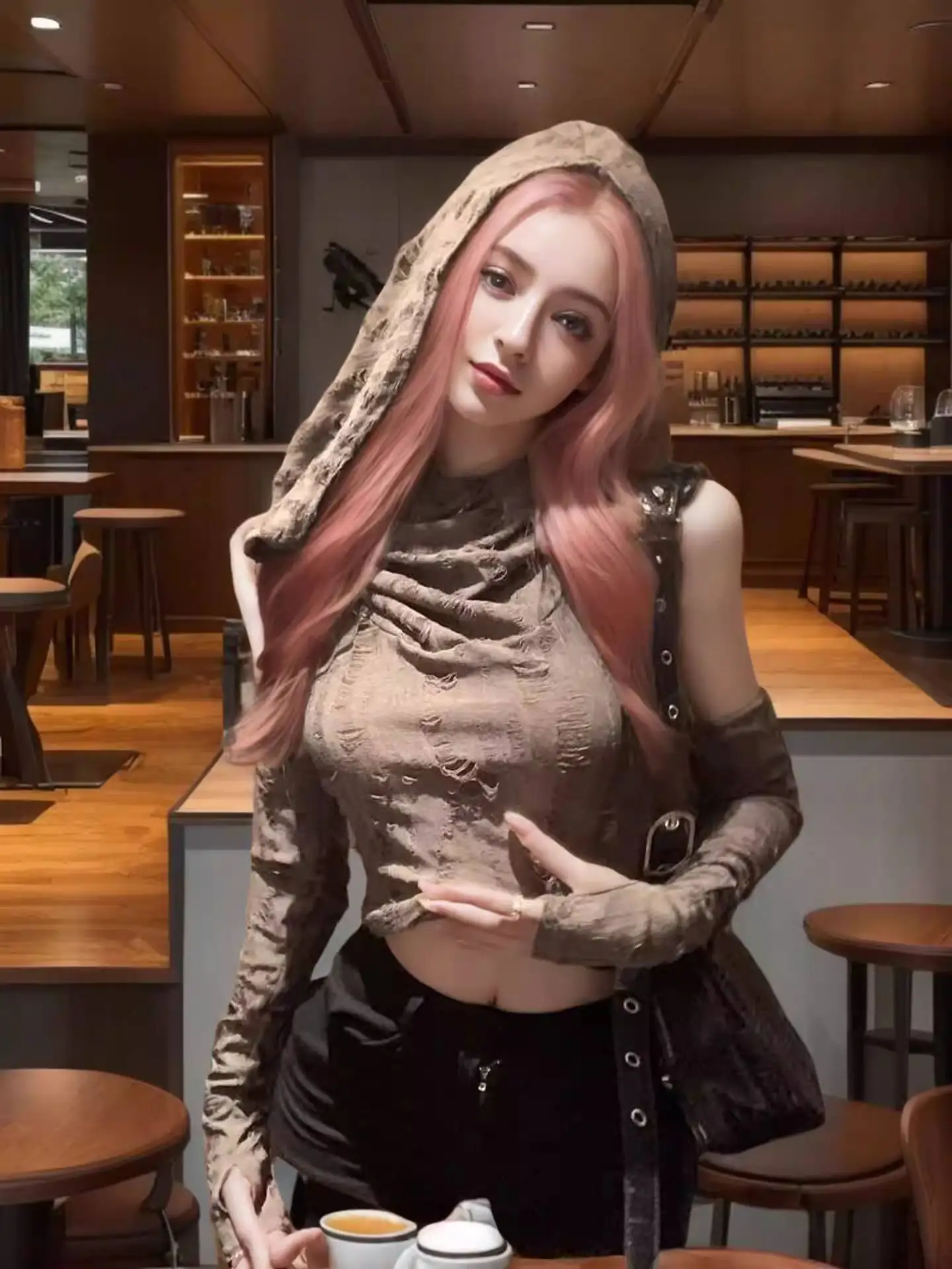 

Women's Crop Top 2026 Spring Summer Wasteland Y2K Sweet Cool Crop Top Hole Design Hooded Tank Top With Sleeve Cuffs Base Layer