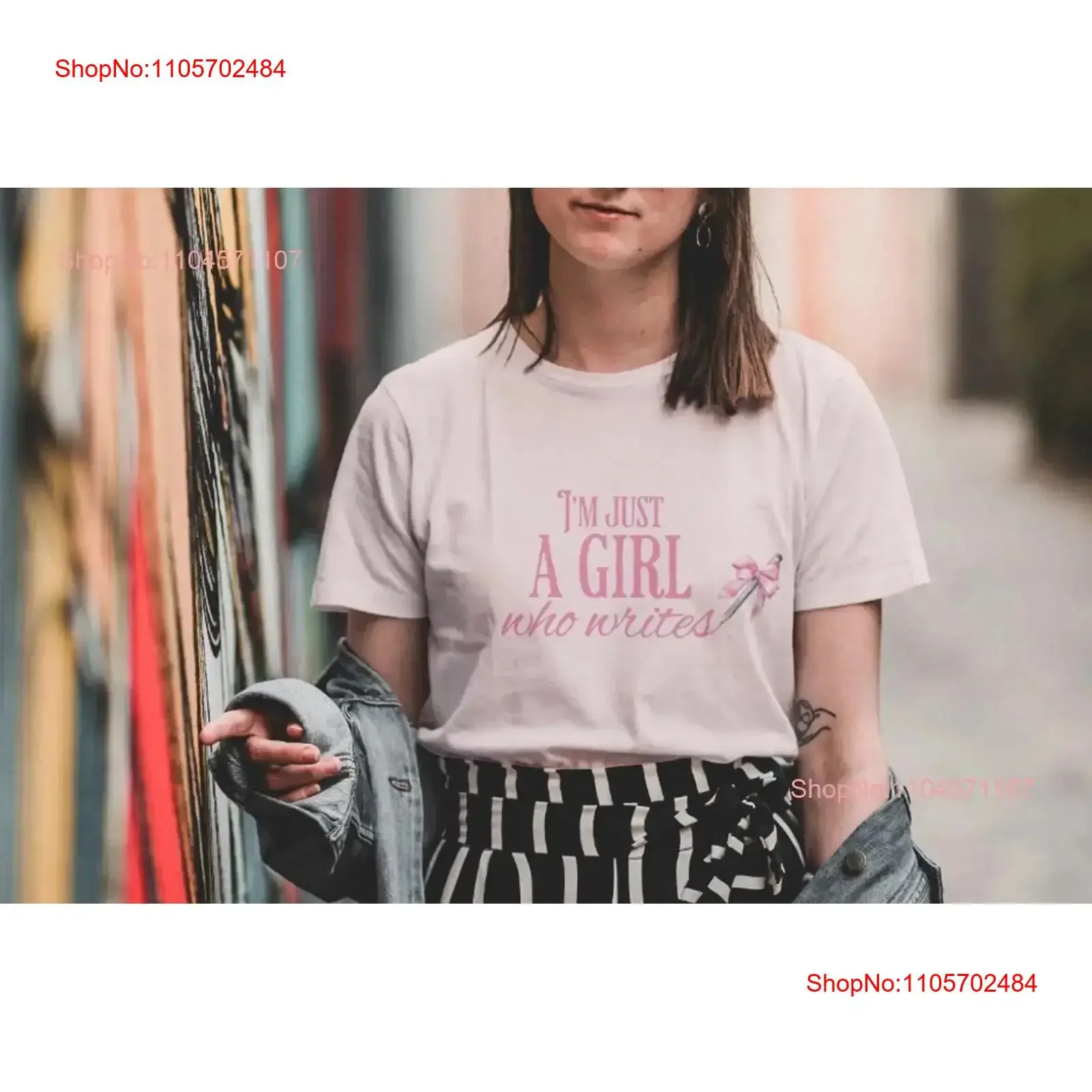 I'm just a girl who writes Perfect for Writer Coquette Aesthetic Bow Author T Shirt Her Creative writing vintage Washed Stylish