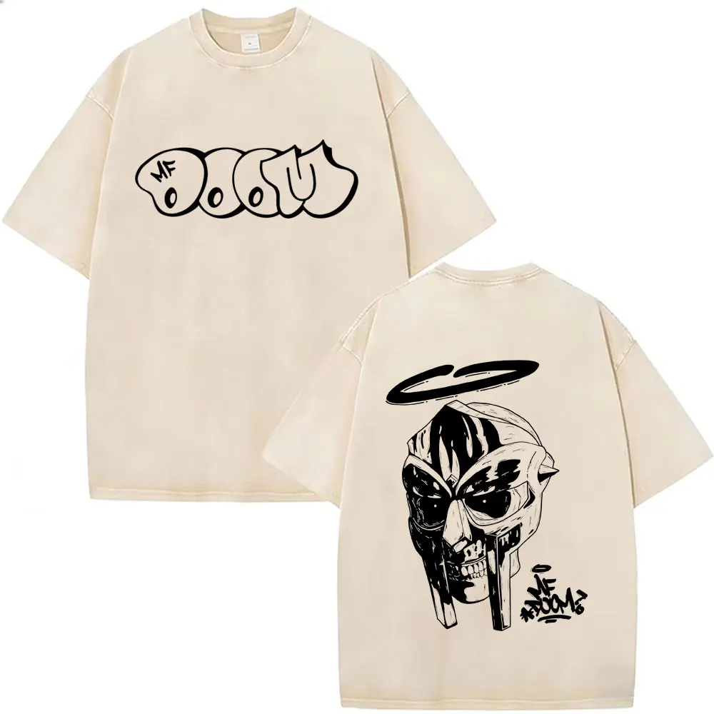 

Washed Vintage Rapper Mf Doom Madlib Madvillainy Metal Mask Print T-shirt Men Retro Cotton T Shirt Male Hip Hop Fashion T-shirts