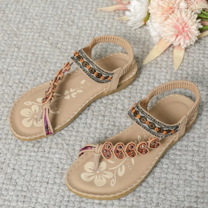 

Fashionable ethnic style women's shoes summer fashion beach flat sandals beaded diamond flip-flops