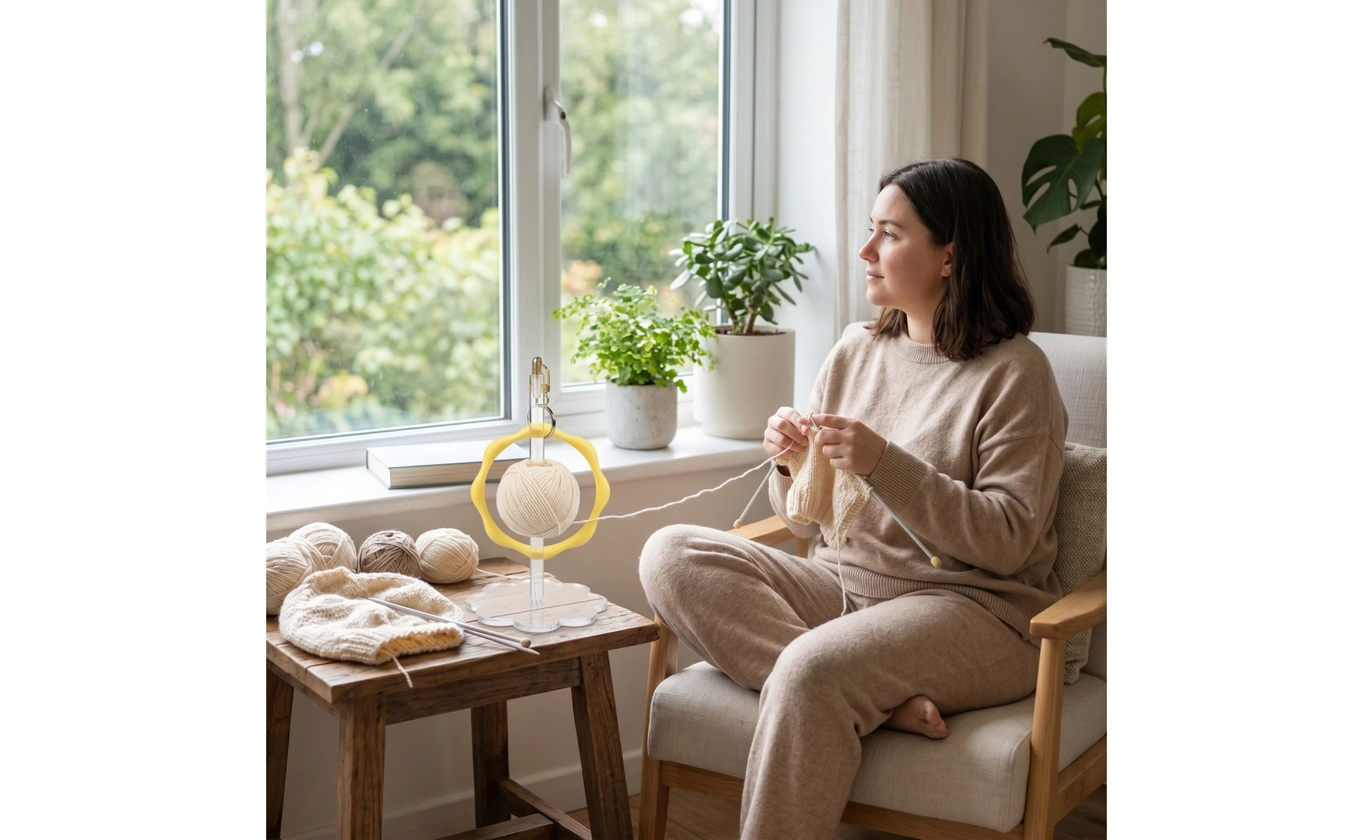 Portable Yarn Holder with Hand Loop Upright Yarn Holder with Flower Base Craft Organizer Compact Handsunrestricted