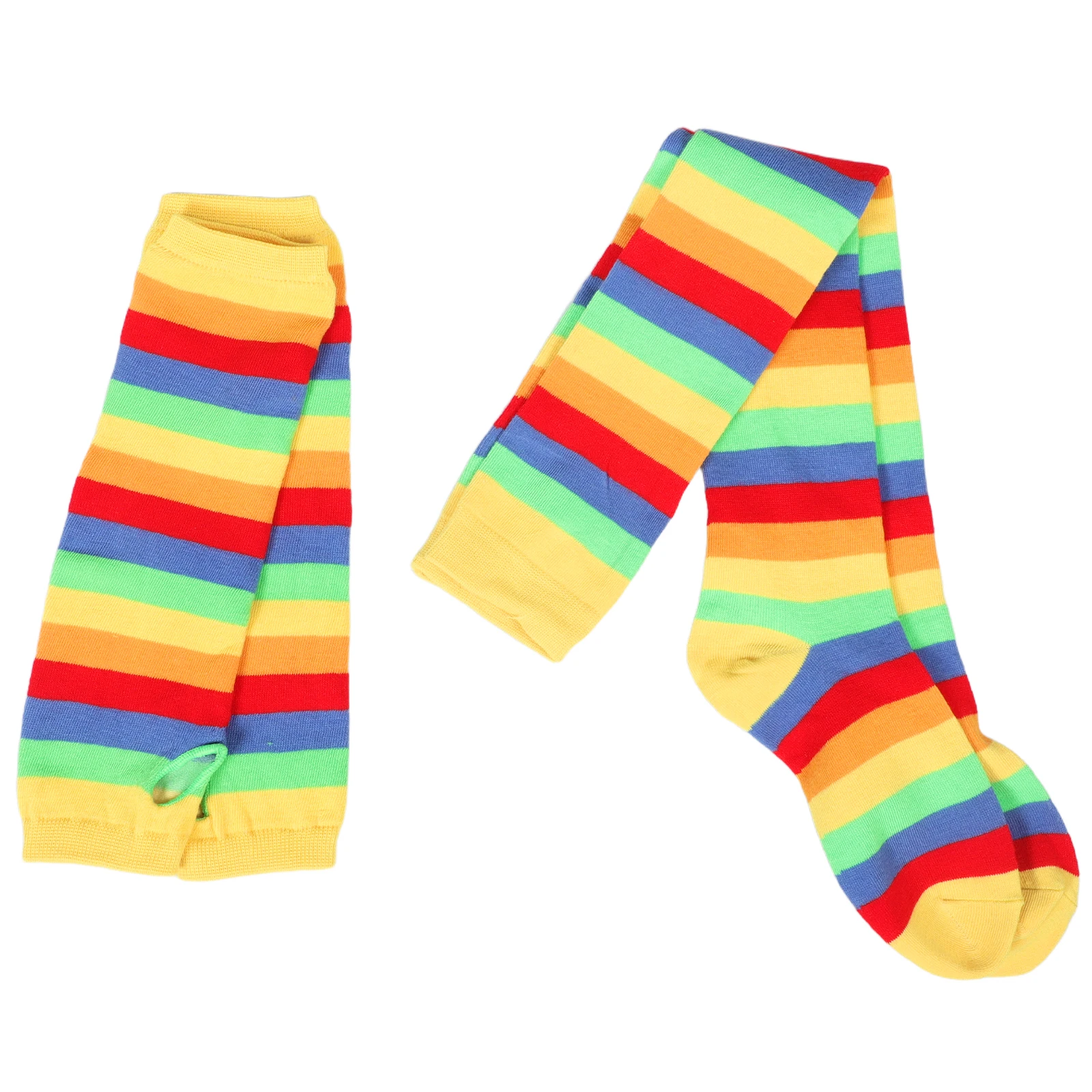 ชุดถุงเท้ายาวลายทางพร้อมถุงมือ ดีไซน์สดใส สำหรับแต่งกายปาร์ตี้ คอสเพลย์ ชุดฮาโลวีน อุปกรณ์เสริมสำหรับผู้หญิง ถุงเท้า ถุงมือ