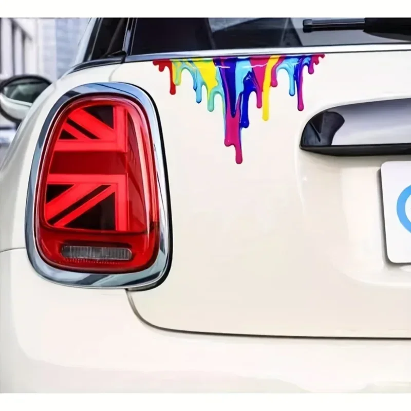 1PC 레인보우 드립 디자인 자동차 오토바이 스티커, 트렌디한 데칼, 눈에 띄는 차량용 창의적인 스티커
