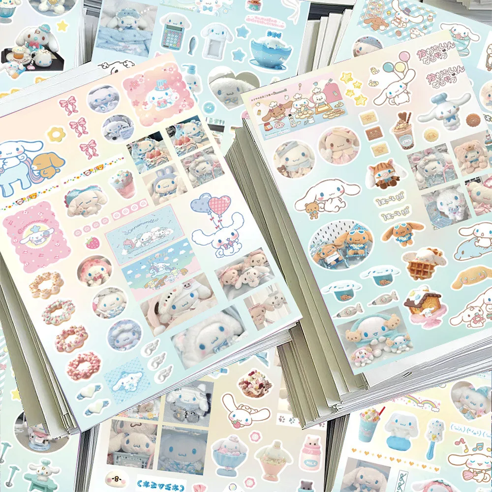 8 feuilles d'autocollants découpés mignons Sanrio Cinnamoroll - Étiquettes décoratives créatives imperméables pour journal fait main et emballage cadeau