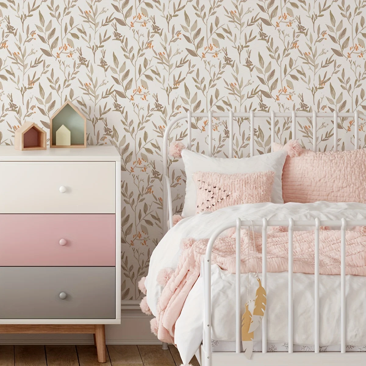 1 roll of brown plant leaves small fresh moisture-proof thickened wallpaper self-adhesive waterproof home decoration removable w