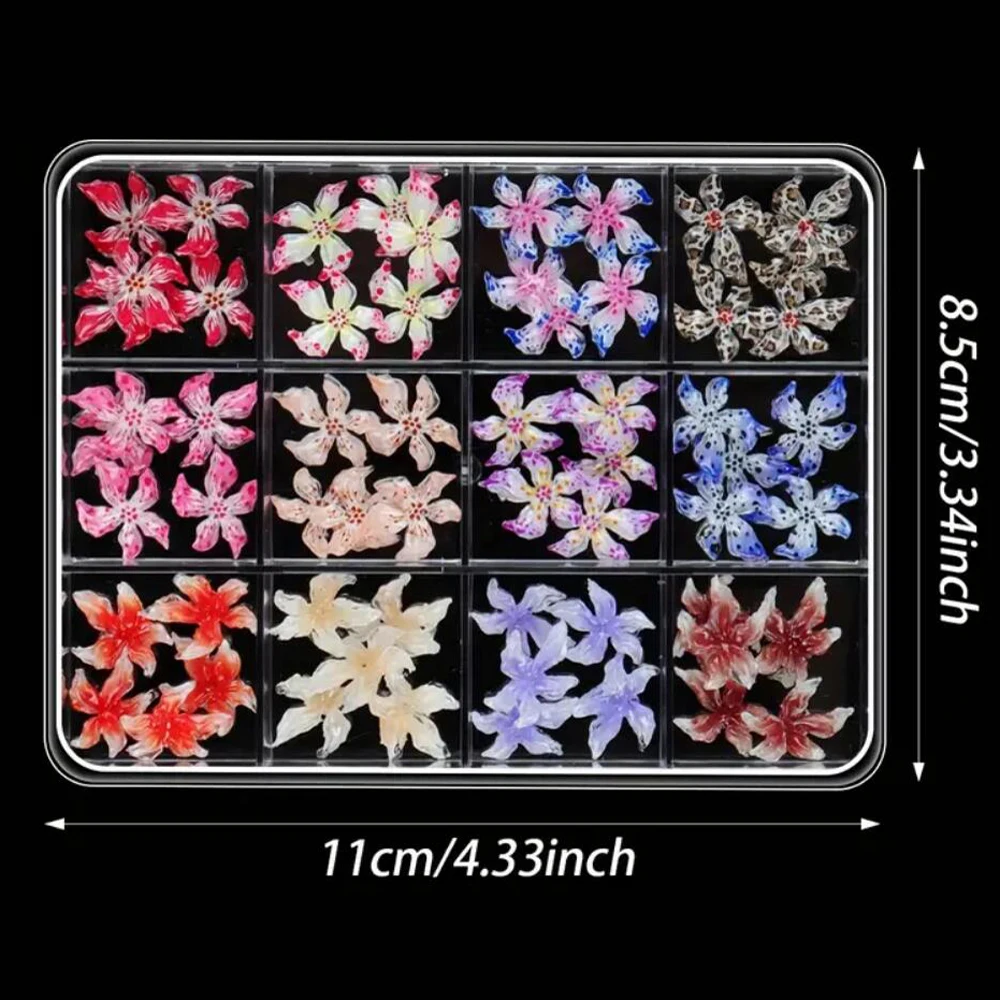 12 grilles 3D fleur hawaïenne Nail Art breloques créatif tacheté Lily décorations d'ongles florales imprimé léopard fleur manucure pièces *