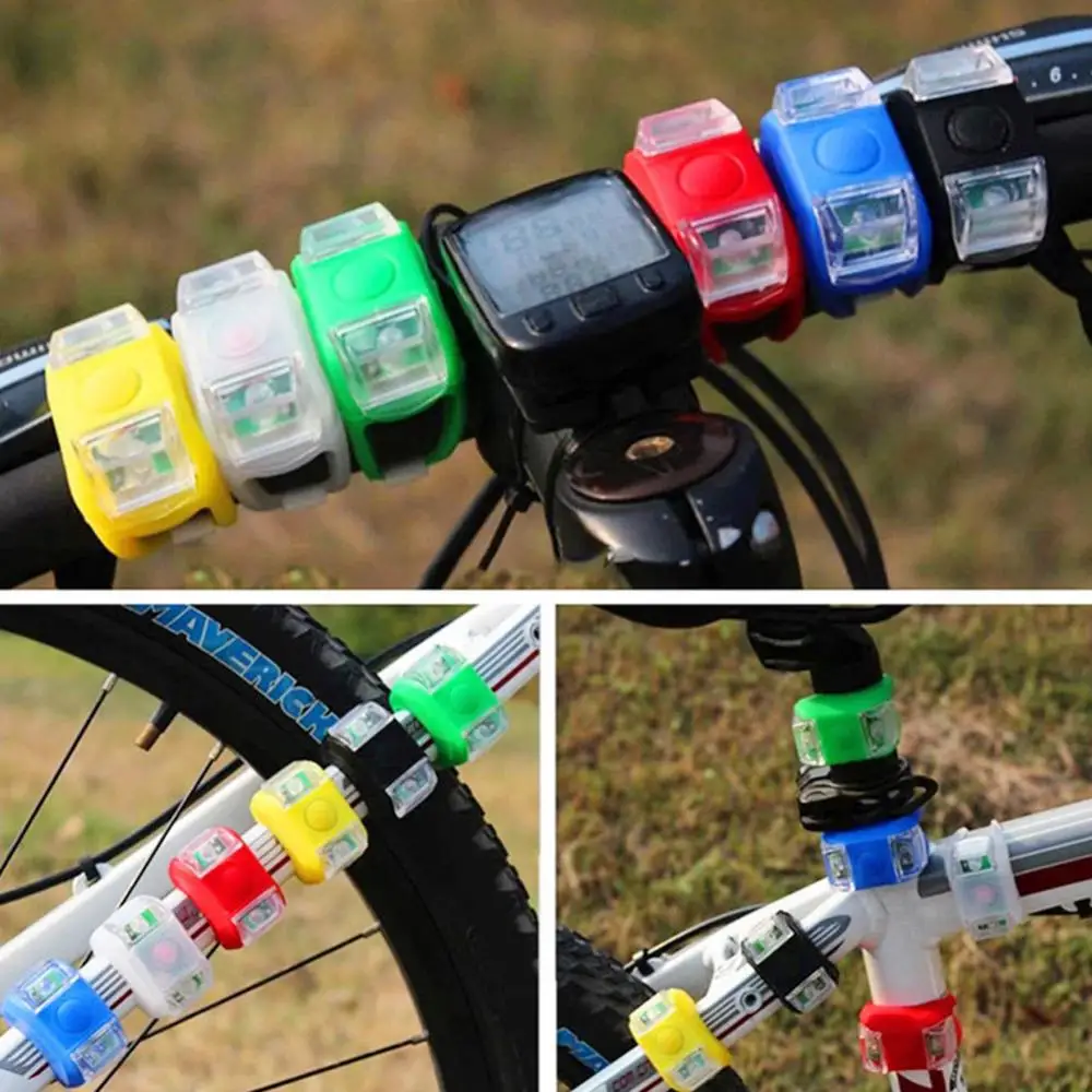 Led Bike Lamp Battery Powered Silicone Bicycle Bike Cycling Head Tail Rear Warning Safety LED Lamp Light Bulb Front Light