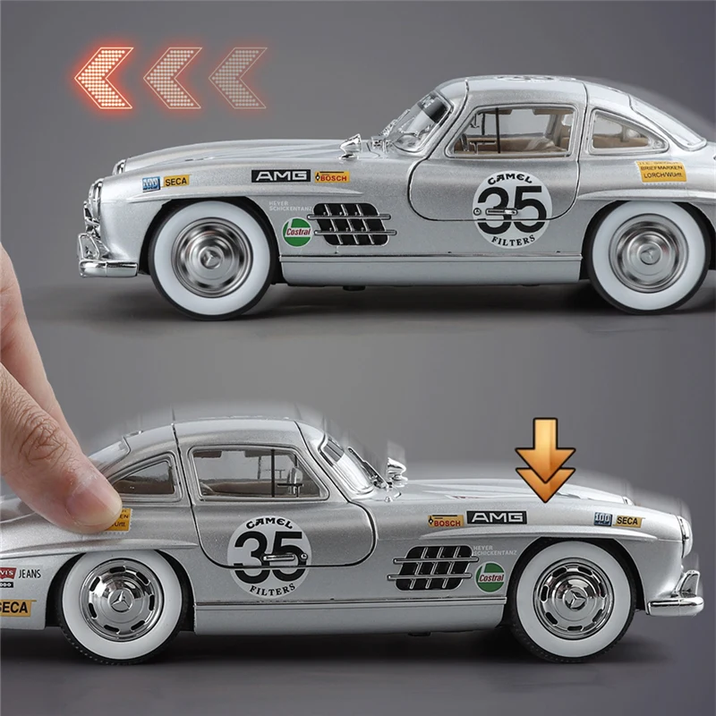 1:24 Benzs 300SL Track Version Alloy Sports Car Model Diecast Metal Racing Vehicles Car Model Sound and Light Childrens Toy Gift