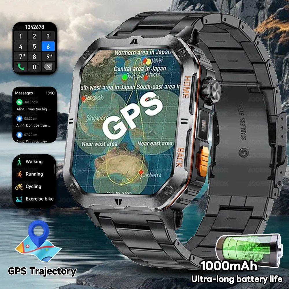 

Военные умные часы с аккумулятором 1000 мАч, водонепроницаемые 3ATM, GPS, спортивный фитнес-трекер, Bluetooth, умные часы для мужчин