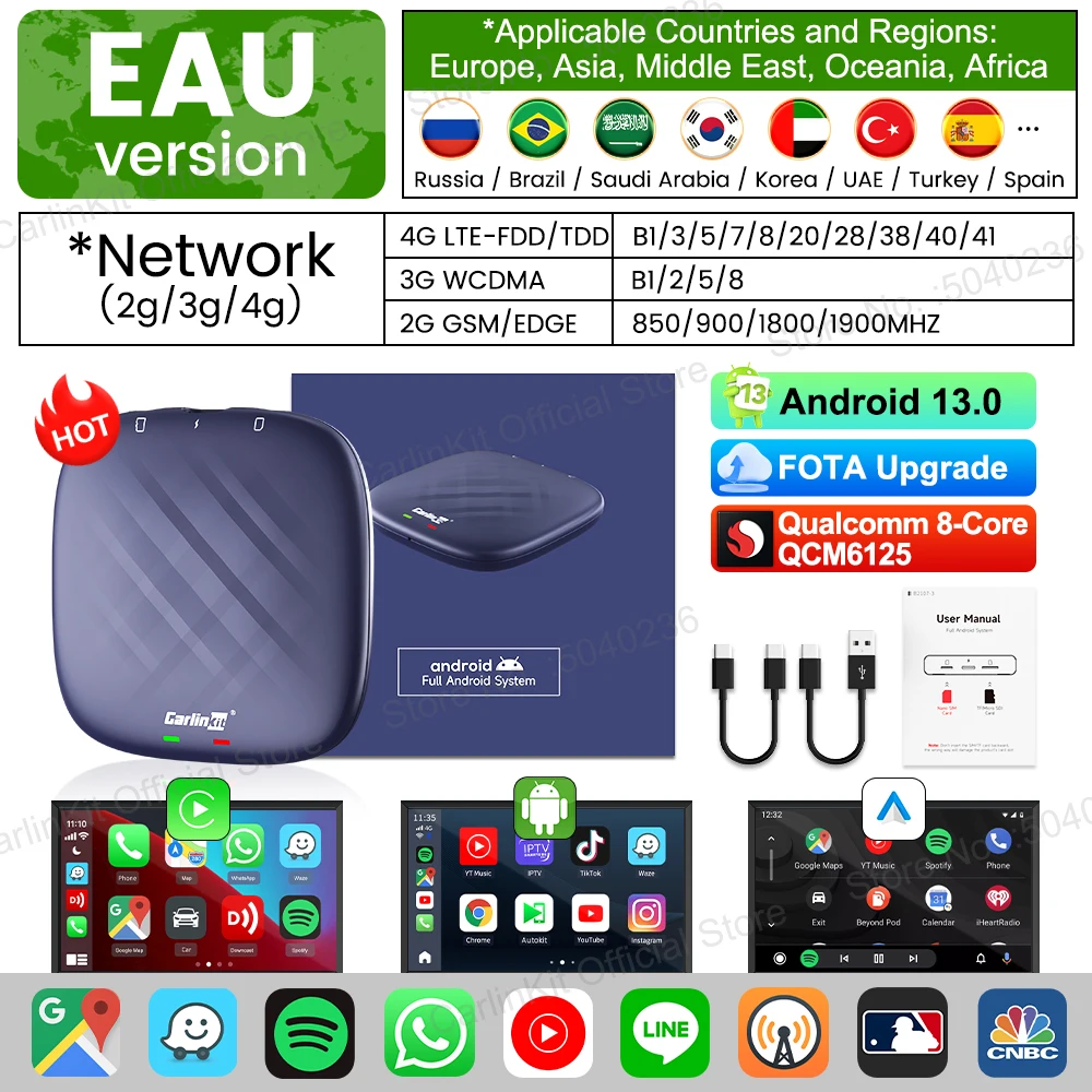 Android 13 CarlinKit Android Auto Draadloze CarPlay AI TV Box QCM6125 8-Core Split Screen 64G 128G Voor Netflix YouTube Play Store