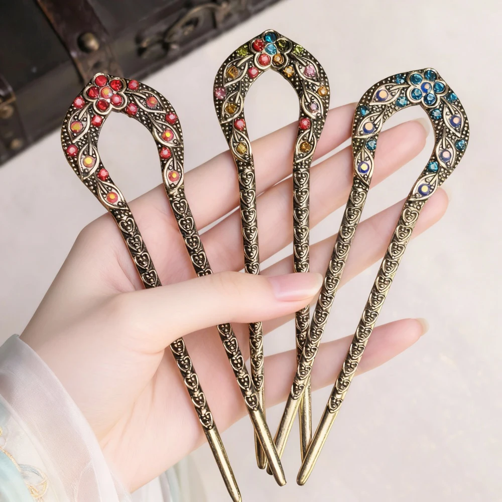 Chinese Style Hair Stick For Women Girls Vintage Hairpins Fashion Metal U-shaped Hair Clip Pins Hair Accessories