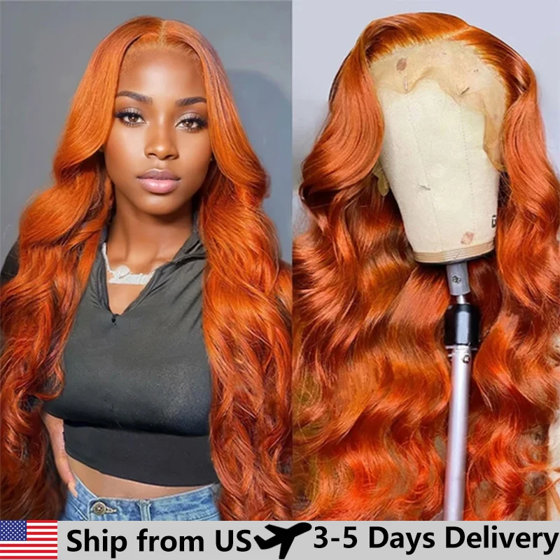 Ginger Orange 13x6 HD Lace Front Wigs Human Hair Bone Body Wave 13x4 Human Hair Lace Frontal Wigs Transparent Lace Wig For Women