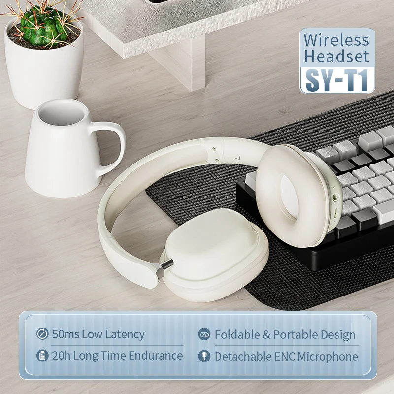 سماعات بلوتوث لاسلكية قابلة للطي ، والحد من الضوضاء ، سماعة رأس ستيريو الموسيقى ، سماعة لعبة خفيفة الوزن ، ميكروفون قابل للتوصيل ، SY-T1 ، جديد