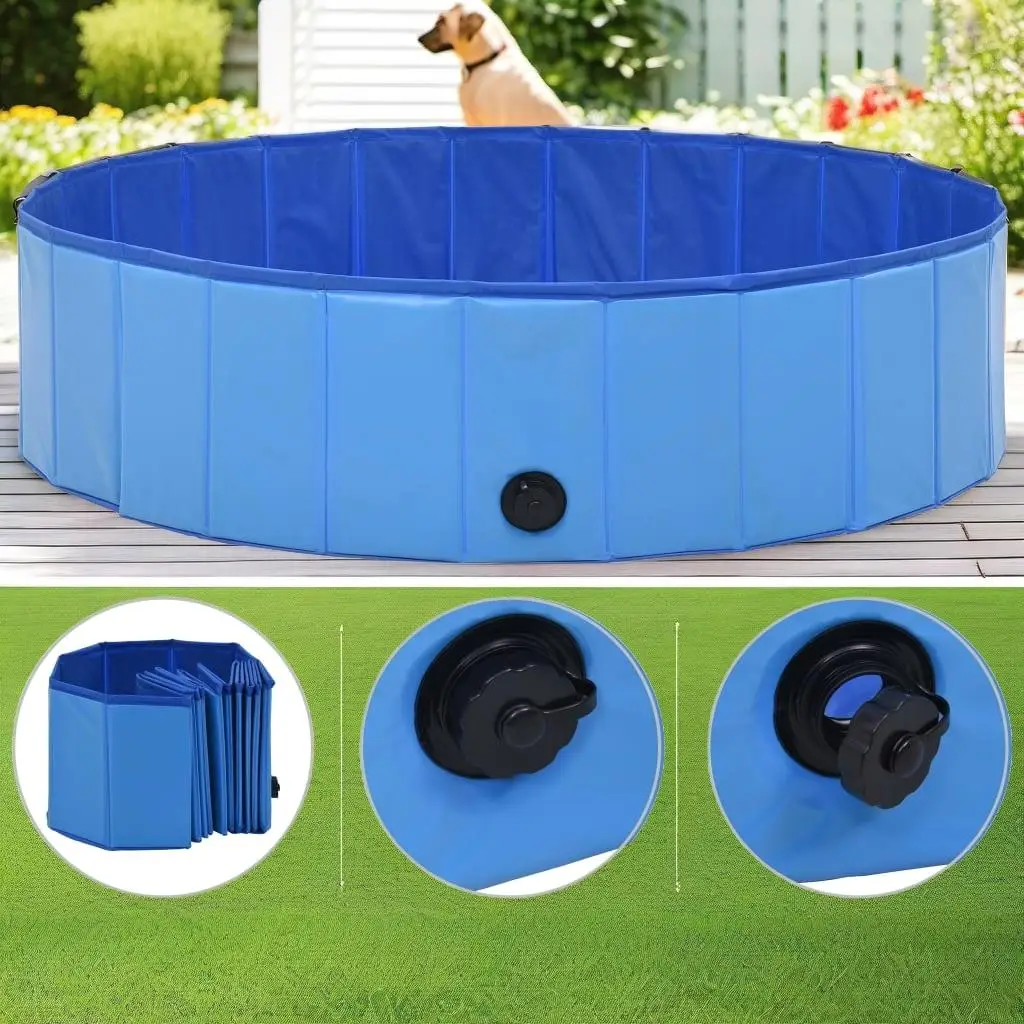 47.2x11.8 Inch Foldable PVC Dog Swimming Pool - Portable Blue Pet Pool for Dogs & Cats