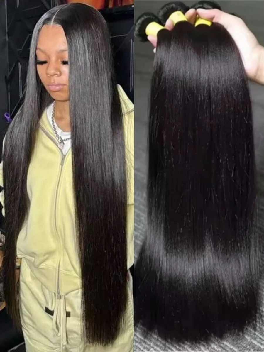 

1/3/4 Pcs Human Hair Extensions Natural Color Double Weft Bundles Human Hair 12-40 42Inch 100% Unprocessed Virgin Brazilian Hair