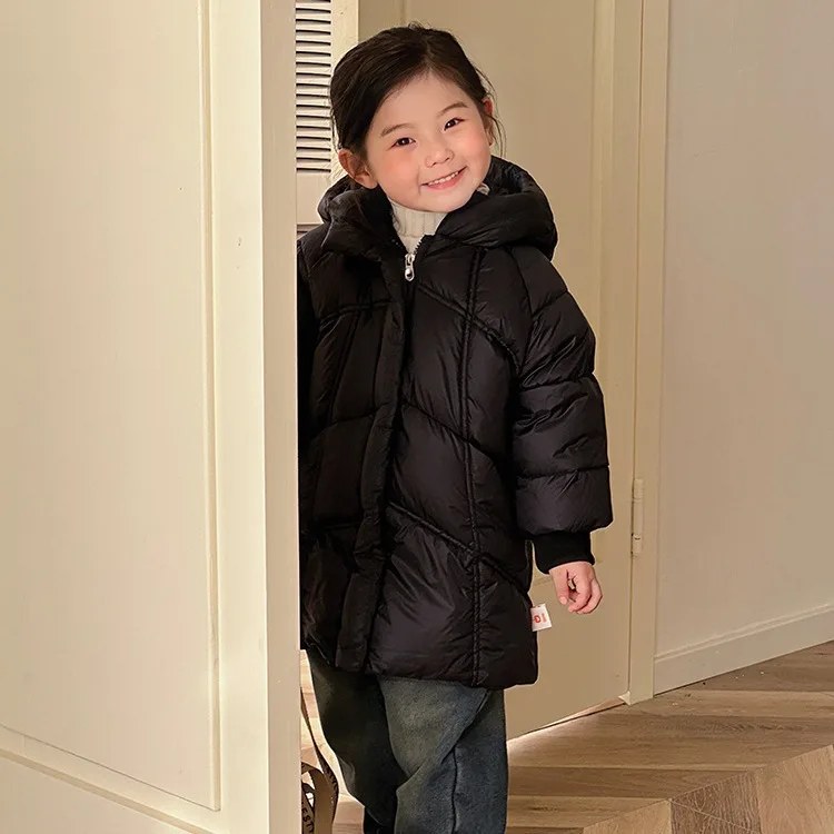 

Girls Black Down Coat 2024 New Winter Fashion Simple Casual Style All-match Baby Girls Down Coat Korean Simple Style Clothes