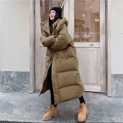 Chaqueta de plumón de invierno para mujer, abrigo Parker largo por encima de la rodilla, chaqueta de plumón de pato blanco grueso, abrigo de mujer de viento perezoso con capucha esponjosa