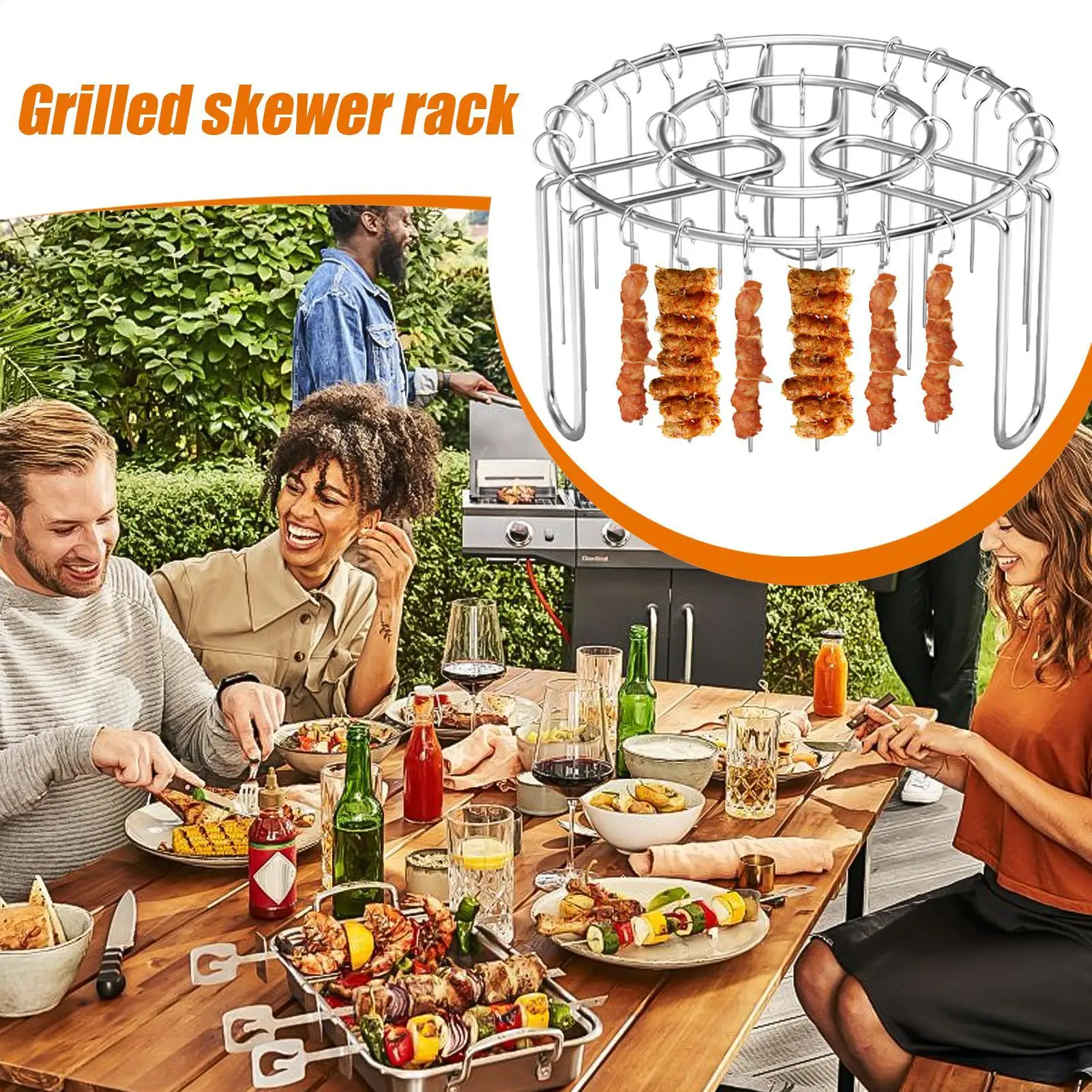 Stainless Steel Vertical Grill Rack Detachable String Grill Vertical Barbecue Skewer Bracket 12/24 Skewer Holder for Home