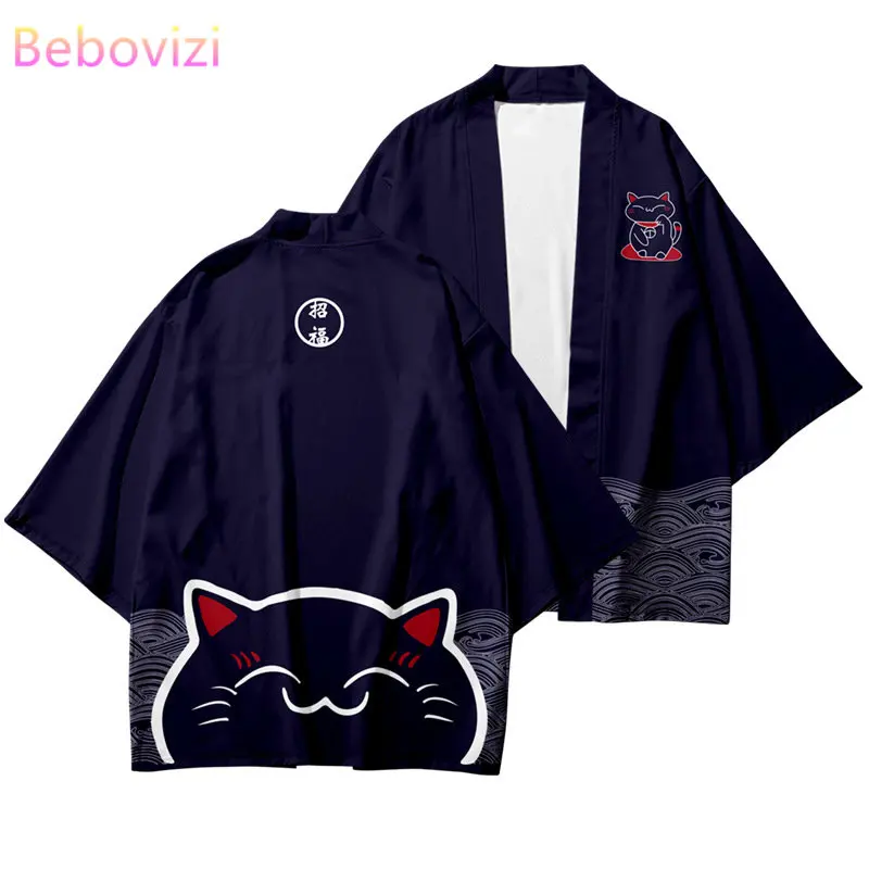 

Japanese Cartoon Anime Cat Kimono 2023 Summer Beach Yukata 3/4 Sleeve Shirt Haori Fashion Women Dance Performance Costumes