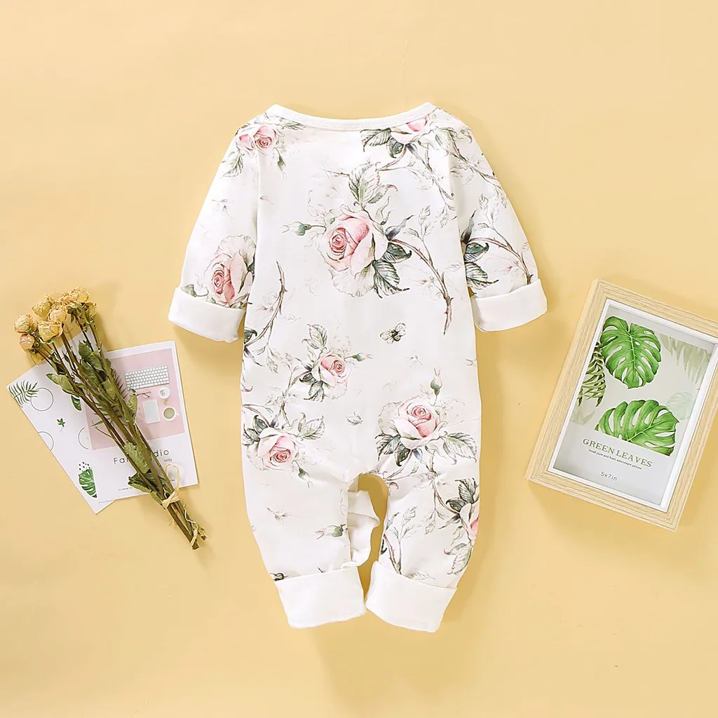 Newborn Baby Girl Romper Long Sleeve Spring and Autumn Jumpsuit Princess Little Girl Floral Bodysuit for Infant 0-18 Months