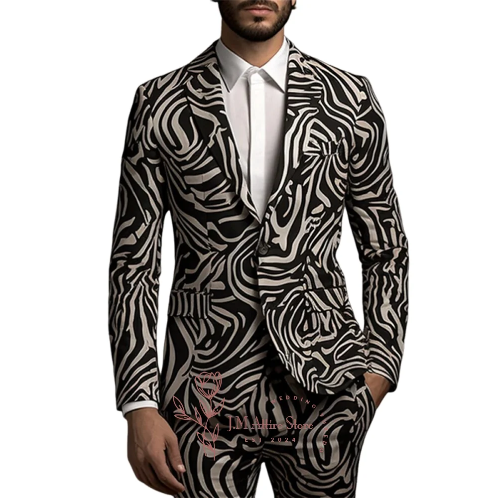 Men's Suit 2 Pieces Zebra Print Blazer Pants Warm Comfortable Business Wear to work Going out Wedding Prom Party Custom Tuxedo