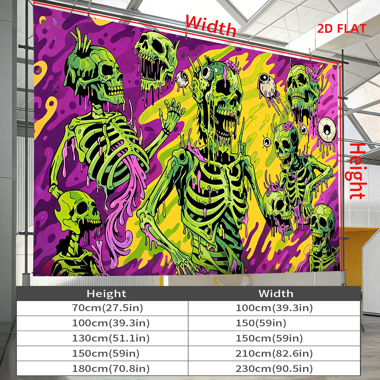 Pop Art Halloween Skeleton Skull Zombie Tapestry Wall Hanging Groovy Horror Decor Spooky Man Cave Living Room Party Banner Art P