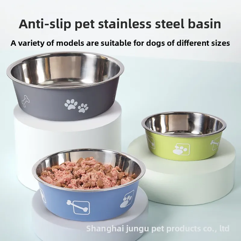 

Factory direct sales pet double-layer stainless steel dog bowl cat bowl non-slip and drop-resistant feeder anti-knock