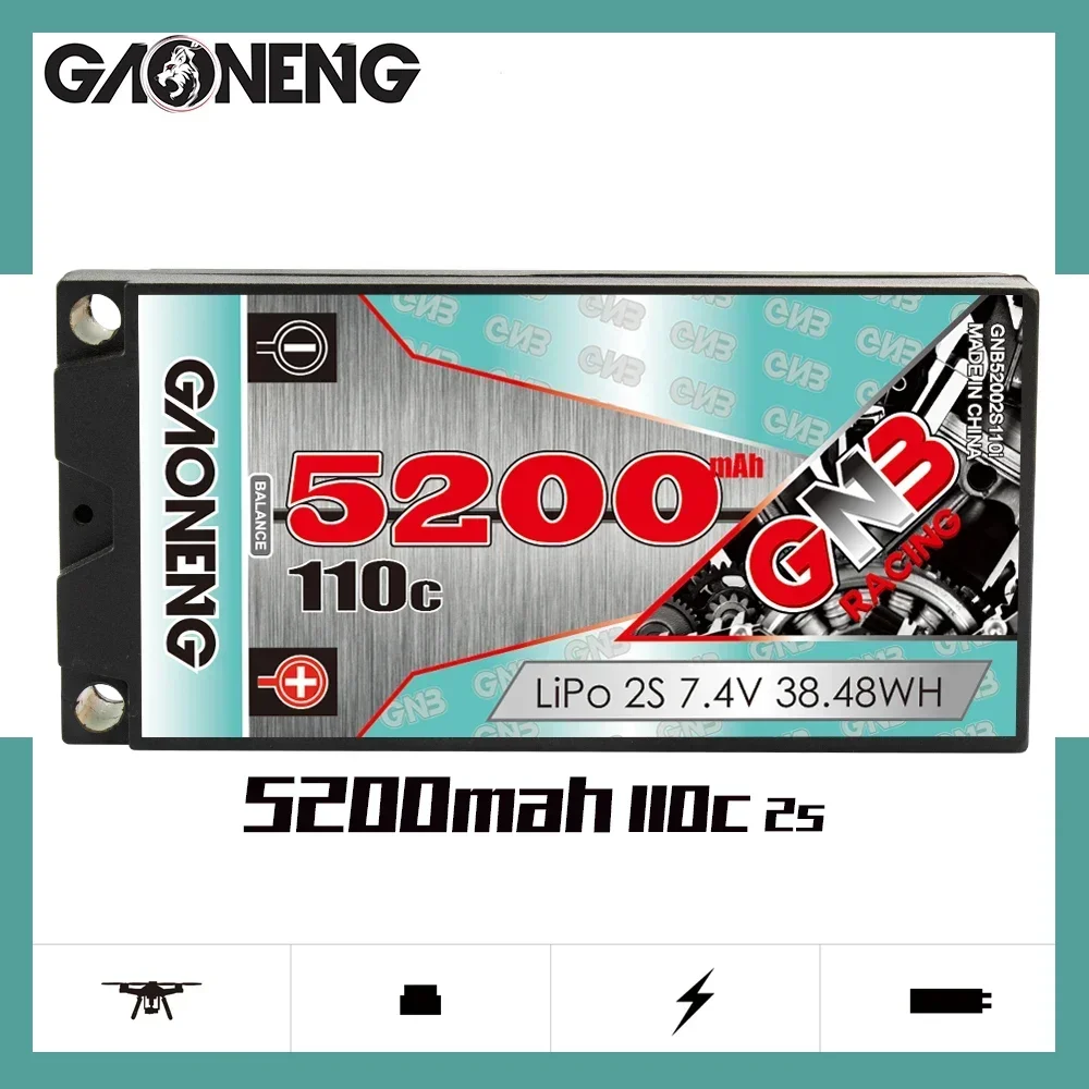 GNB 5200mAh 7.4V 2S 110C Hardcase SHORTY LiPo Battery 5.0mm Bullet T/XT60 Connector For 1/10 RC Drift Car MST Cherry D5 D5M