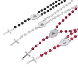Custom Rosary Necklace Cross Border Pendants DIY Print Your Logo Design Necklace Fine Jewelry Necklace For Creative Gift