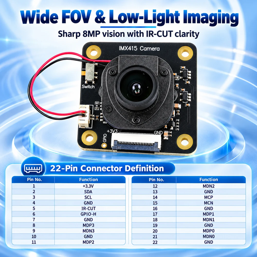 New IMX415 Camera Module for Raspberry Pi5 4 4B 3B+ ZERO 2 W 3840*2160 HD 8MP IR-CUT Adjustable Lens 98 Degrees