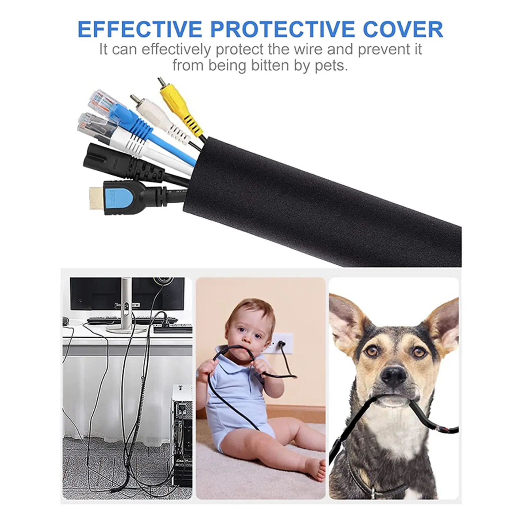 AT05-8 Pack Cable Tidy Tube For TV Computer Home Entertainment,Cable Management Zipper Sleeve Cable Organisers Sleeve