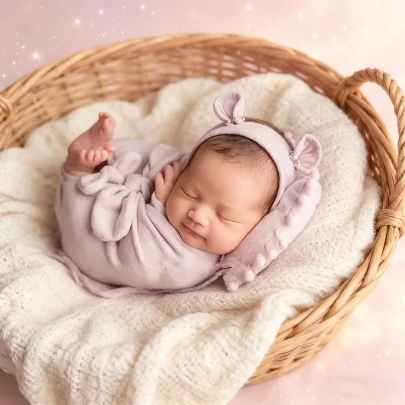 

3pcs Infant Photography Prop Set Bear Hat Pillow Swaddle Wraps Bows Decor Outfit Newborn Boys Girls Studio Shooting Use