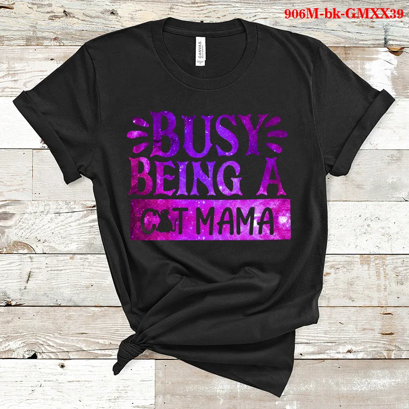 

BUSY BEING A CAT MAMA Purple Letter Print Women T Shirt Short Sleeve O Neck Loose Tshirt Ladies Tee Shirt Tops Camisetas Mujer