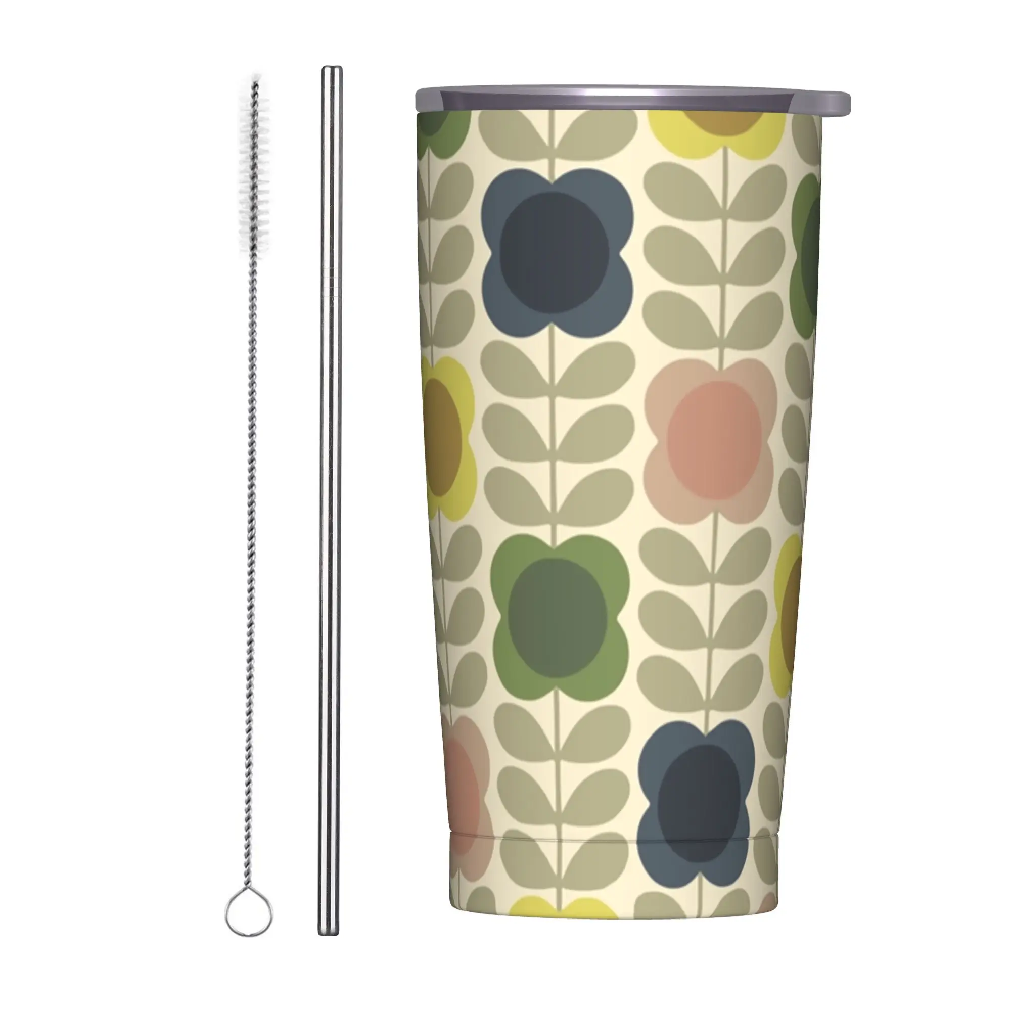 

Термокружка Orla Kiely Summer Flower Stem с двойными стенками, вакуумной изоляцией, крышкой и соломинкой, непроливайка, дорожная бутылка для воды, 20 унций