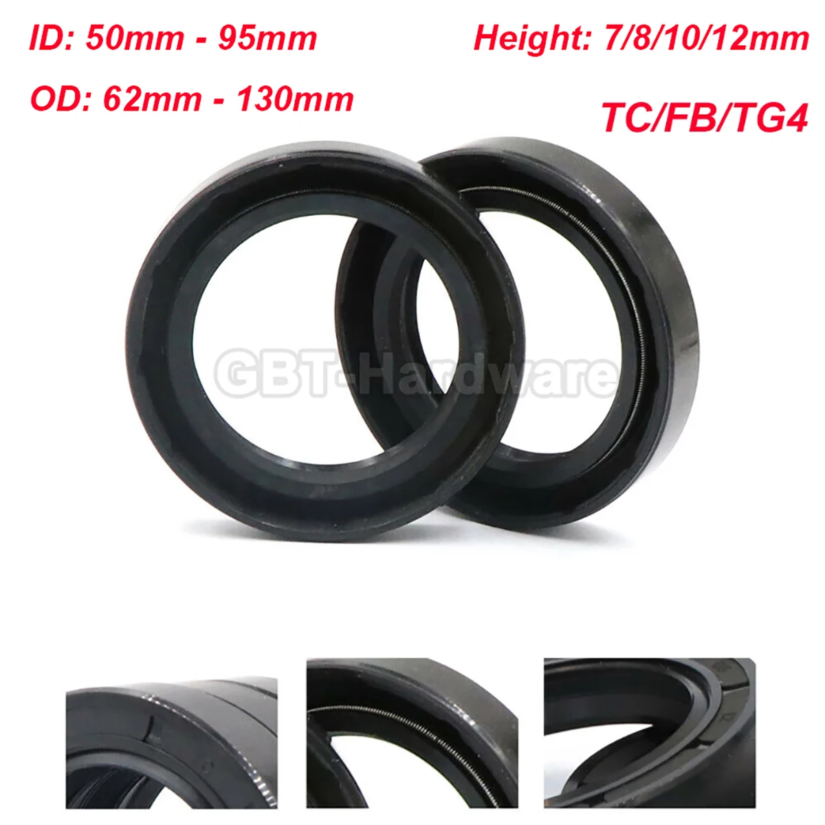 1Pc Skeleton Oil Seal Rings NBR Double Lip Seal For Rotation Shaft ID: 50 - 95 mm OD: 62mm - 130mm Height: 7/8/10/12mm TC/FB/TG4