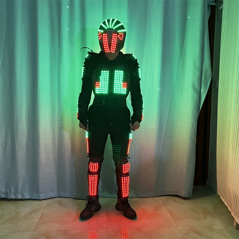 

Cool RGB Full Color LED Robot Suits Luminous Helmet Costume David illuminated kryoman led stilts Laserman Stage Show Jacket