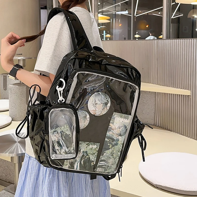HAEX Y2K Aesthetic Women Backpacks 2025 Large Capacity PU Students DIY Anime Badge Ita Bags Individuality Mochilas Para Mujer
