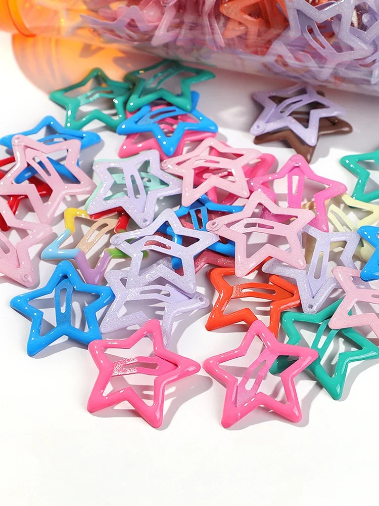 Barrettes étoiles colorées Kawaii Y2K pour filles douces BB, 30 pièces, pinces à cheveux étoile solide, pince à pression en métal, accessoires de coiffure, cadeaux