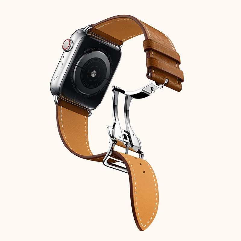 Deployment Buckle Strap For Apple Watch Ultra Band 49mm 44mm 45mm 41mm 40mm iwatch 8 7 6 5 High-quality Genuine Leather Bracelet
