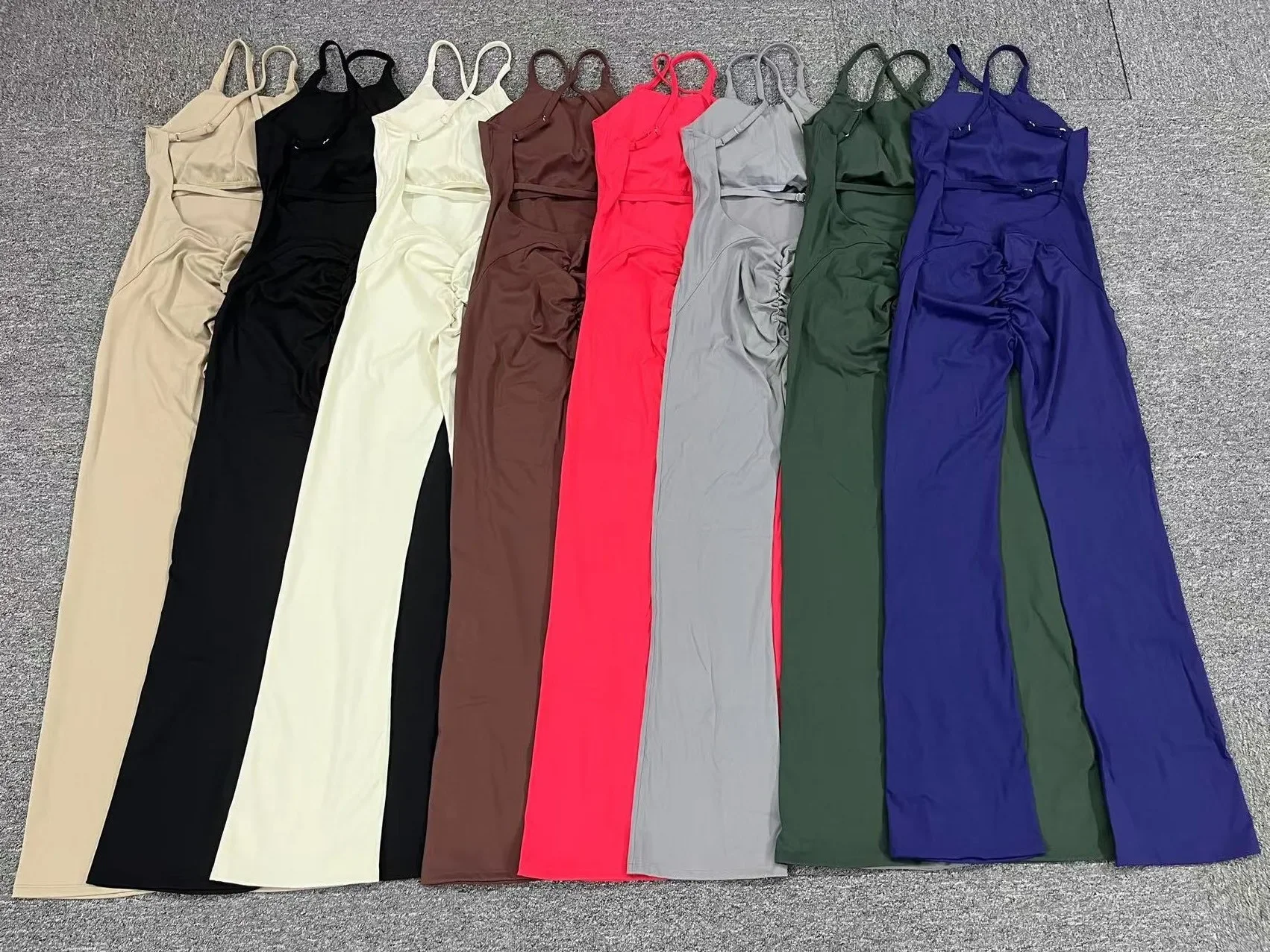 Sexy cruz sem costas scrunch macacão de fitness push up feminino roupas esportivas uma peça conjunto yoga ginásio dança esporte perna larga macacão preto